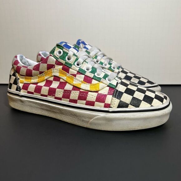 Womens VANS Old Skool Multicolor Glitter Checkerboard Sneakers / Size 7 - Picture 1 of 10
